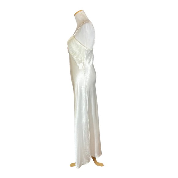 1990s Size S Cream Satin Nightgown Bias-Cut Elegant Glamorous - Picture 7 of 9